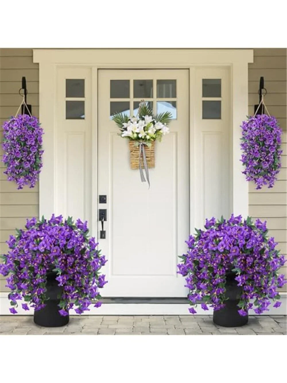 Artificial Hanging Flowers UV Resistant Faux Ivy Vine Outdoor Decor 2 Pack